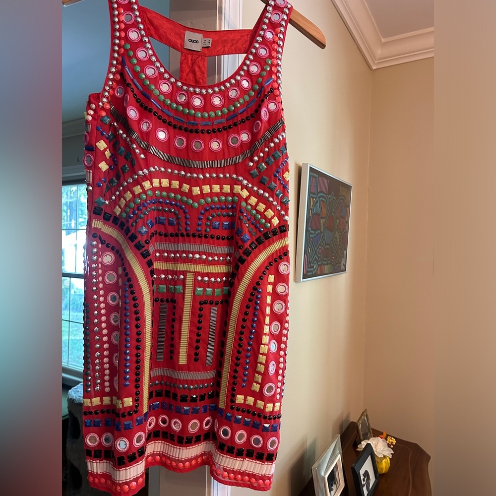 ASOS Rare Red Tribal Beaded Dress Amazing!